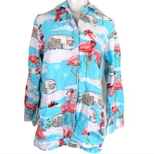 Nick and Nora Flamingo Airstream Flannel Pajama Top